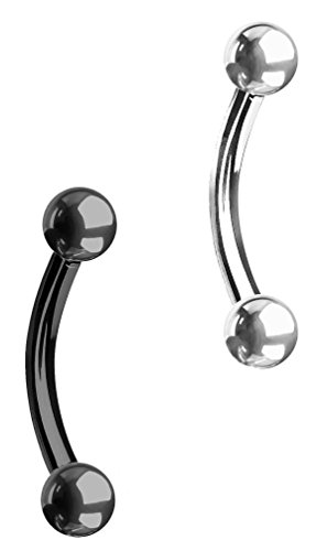 Forbidden Body Jewelry Surgical Steel Petite Belly Button Rings Curved Navel Barbell Set 14G 5/16 Inch 3mm End Balls (Black and Plain)