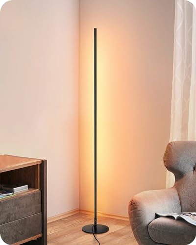 EDISHINE Corner Floor Lamp, Minimalist Dimmable Lighting with Remote, Standing LED 57.5 Inches Tall Floor Lamp for Living Room, Bedroom, Home Office, 7 Color Temperature 2700-6000K (Black)