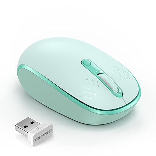 TECKNET Wireless Mouse, 2.4G Quiet Computer Mouse with USB Receiver, 4 Buttons Portable Cordless Mice for Chromebook, Laptop, PC, Mac, 800/1200/1600 DPI - Mint Green