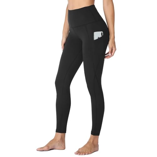 HLTPRO Leggings with Pockets for Women(Reg & Plus Size) - High Waist Tummy Control Yoga Pants with Pockets for Workout Black