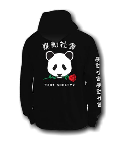 Riot Society Panda Rose Mens Graphic Pullover Hoodie Sweatshirt, Perfect Sweater for the Champion to Wear Into the AM - Black, Large