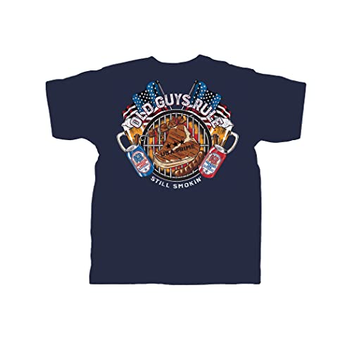 Old Guys Rule Men's Graphic T-Shirt, Still Smokin' - Gift for Dad, Grandpa, Husband, Father's Day, 4th of July, Veterans Day, Birthday - Funny Novelty Tee for Grillmasters, BBQ Lovers (Navy, XX-Large)