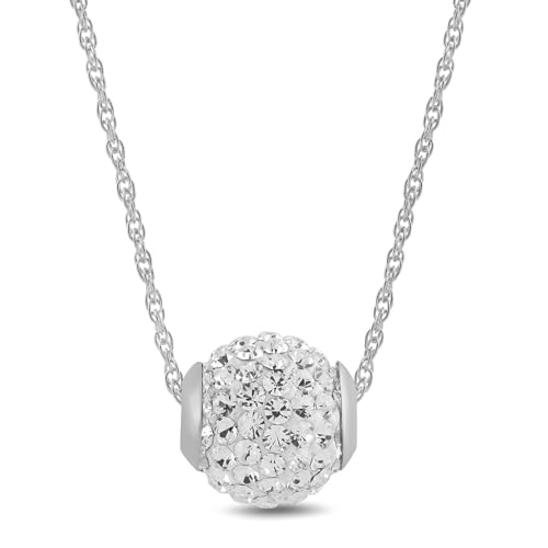Amazon Collection 10K White Gold Crystals Slide Ball Pendant Necklace with Gold Filled Chain, 18'
