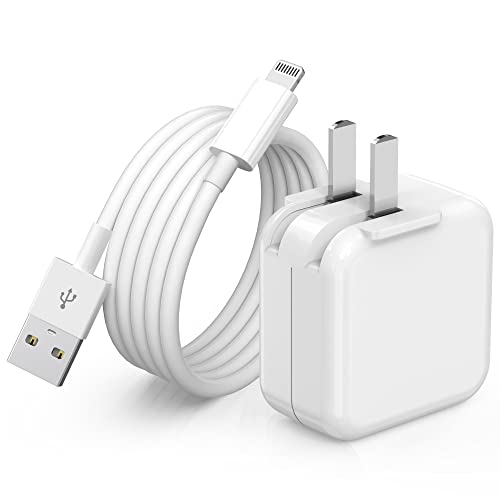 iPad Charger, iPhone Charger [MFi Certified] 12W USB Wall Charger Foldable Portable Travel Plug with 6.6FT Lightning iPad Cable Compatible with iPhone, iPad, iPad Mini 1/2/3/4/5, iPad Air 1/2/3