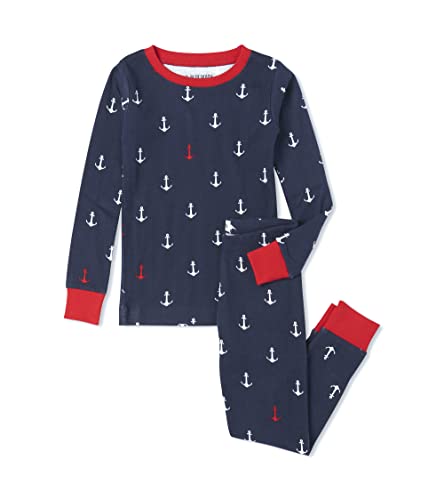 Little Blue House by Hatley Kids' Long Sleeve Printed Pajama Set, Nautical Anchors, 6 Years