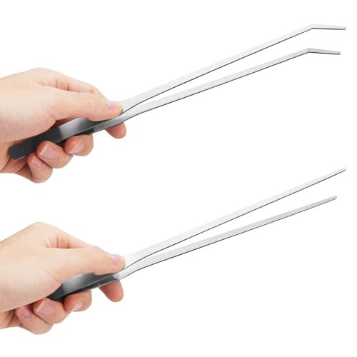 Fri4Free 2PCS Long Aquarium Tweezers - 10.6' Straight and Curved Tweezers, Stainless Steel Reptile Feeding tongs, Terrarium Aquascape Tools Feeder for Lizards, Bearded Dragon Snake Tank Accessories