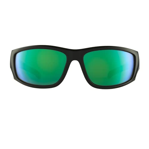 Bnus glass lens polarized sunglasses for men, green mirrored sports women shades wrap style for sailing cycling UV protection w/Case for Sports (B7036 Shiny Black/Green Mirrored Polarized, Glass lens)