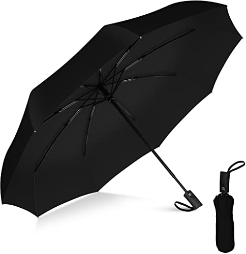 Rain-Mate Compact Travel Umbrella - Pocket Portable Folding Windproof Mini Umbrella - Auto Open and Close Button and 9 Rib Reinforced Canopy (Black)