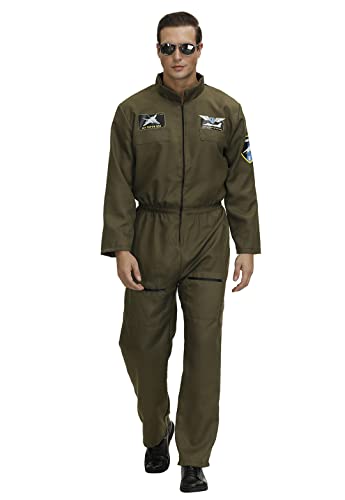 Kranchungel Mens Flight Suit Pilot Costume Adults Military Costume Men Air Force Movie Costume Cosplay Green 3X-Large