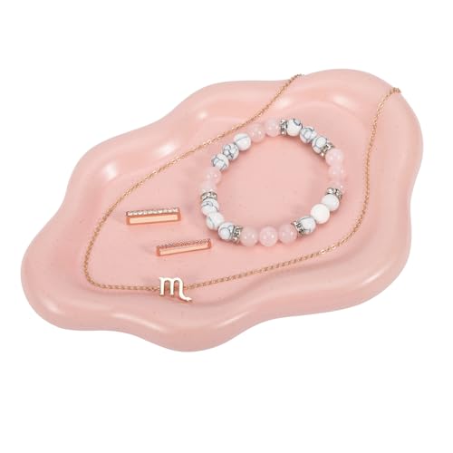 Koythin Cloud Jewelry Tray, Ceramic Trinket Dish, Chubby Plate Holder for Ring Key, Aesthetic Room Decor (Pink Cloud)
