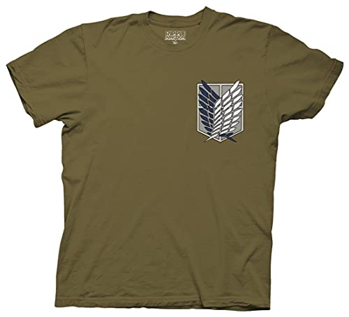 Ripple Junction Attack on Titan Men's Short Sleeve T-Shirt Survey Corps Wings of Freedom AOT Anime Mil Green Med