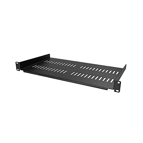StarTech.com 1U Server Rack Shelf - Universal Vented Rack Mount Cantilever Tray for 19' Network Equipment Rack & Cabinet - Heavy Duty Steel - Weight Capacity 50lb/23kg - 10' Deep, Black (CABSHELFV1U)