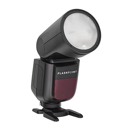 Flashpoint Zoom Li-on X R2 TTL Round Head Flash Speedlight for Nikon, a Professional Camera Flash for DSLR Cameras w/76Ws 2.4G 2600mAh Li-ion Battery, 480 Full-Power Flashes LCD Display Speedlite