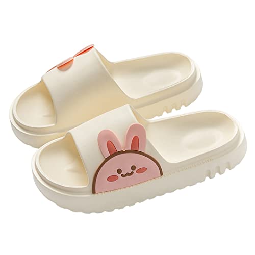 WYIKE Summer Cartoon Sandals Women's Home Slippers Home Couples Cute Thick Bottom Rabbit Slippers Men's Bear Slippers Animal Slippers (7/8, White, numeric_7)