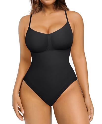 FeelinGirl Tummy Control Shapewear for Women Seamless Butt Lift Shapewear Bodysuit Full Body Shaper for Women Black M-L