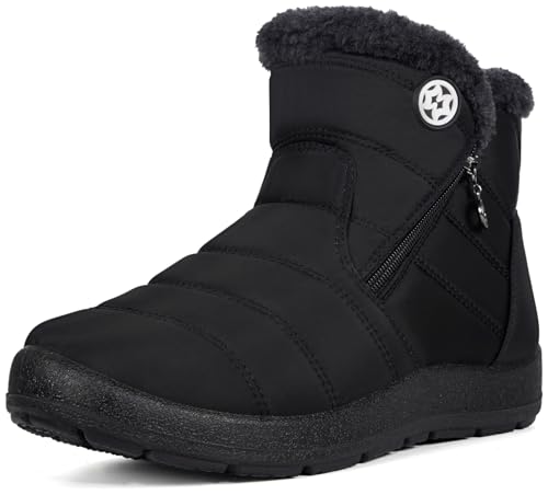 Eagsouni Snow Boots Womens Winter Ankle Boots Ladies Warm Fur Lined Booties Thickening Shoes Zip Flat Sneakers Outdoor Booties High Top Black, US 9, 41 EU