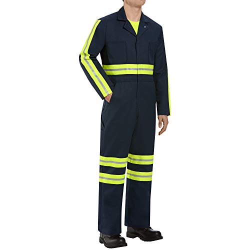 Red Kap Men's Enhanced Visibility Action Back Coverall, Navy with Yellow/Green Visibility Trim, 50