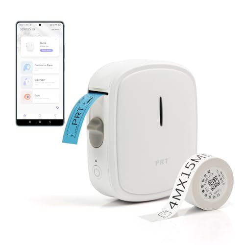 PRT QUTIE Label Makers Machine with Tape, Wireless Built-in Cutter + Multiple Templates Fonts Icon, Portable Bluetooth Label Printer for Home, Office, Business & Organization, White