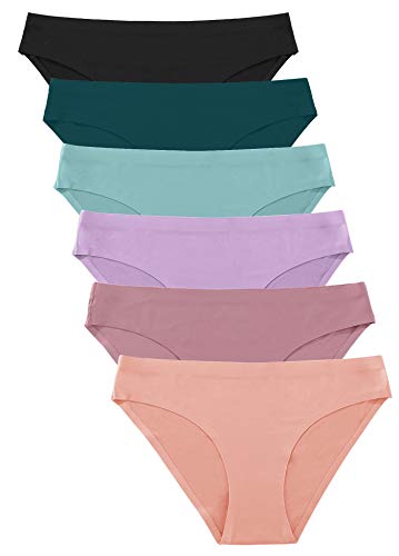 FINETOO 6 Pack Women’s Seamless Hipster Underwear No Show Panties Invisibles Briefs Soft Stretch Bikini Underwears XS-XL(XS)