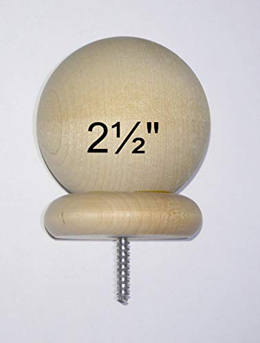 (1) - 2.5' Round Wood Ball Finial with 3/16' Wood Screw - - Wood Cap Baluster Newel Post Railing - - See Description for Details and Measurements.