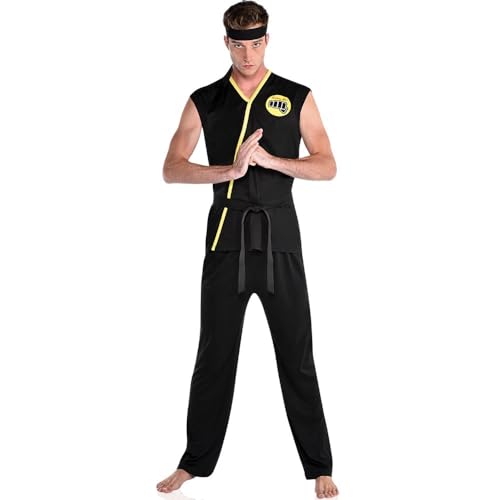 Party City Cobra Kai Halloween Costume for Adults, Standard Size, with Top, Pants, Headband and Belt