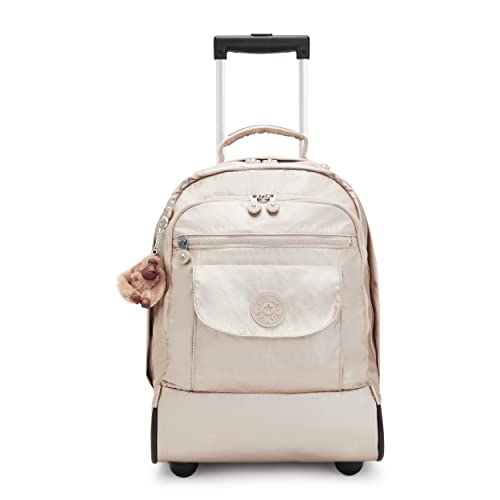 Kipling Women's Sanaa Large Rolling, Adjustable Padded Straps, Slide-Up Handle, Crinkle Nylon Backpack, Quartz Metallic, 12.5' x 18.5' x 10.75'