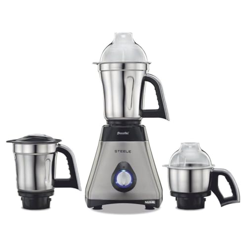 Preethi Steele 3-Jar Mixer Grinder, 550-Watt, Silver