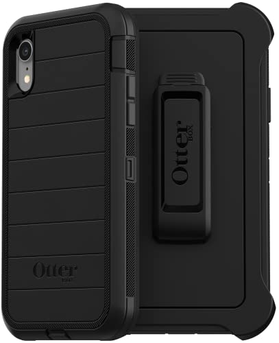 OtterBox iPhone XR Defender Series Case - BLACK, rugged & durable, with port protection, includes holster clip kickstand