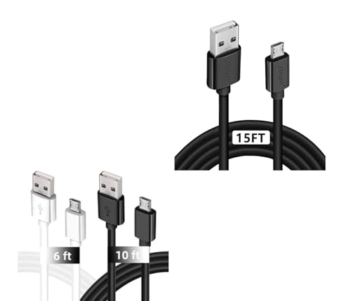 DEEGO 3pack, Micro USB Cable,15Ft Extra Long PS4 Controller Charger&Micro USB Cable, 2 Pack (6FT, 10FT) Android Charger Cable
