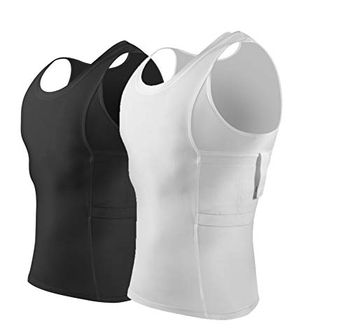 ConcealmentClothes Men’s Compression Undercover- Concealed Carry Holster Tank Top Shirt - 2 Pack- White and Black - XX-Large