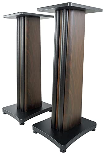 2 Rockville SS28D Premium Dark Wood Grain 28' Home Speaker Stands Up to 100Lbs
