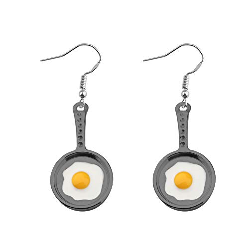 BAUNA Cooking Baking Chef Charms Earrings Frying Pan Fried Egg Dangle Hook Earrings Lunch Lady Gift Kitchen Cooking Gift (Black Fried Egg Dangle Earrings)