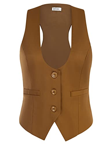 GRACE KARIN Women Brown Vest Blazer Vest Mad Hatter Steampunk Joker Draculaura Vest Waistcoat Stripes