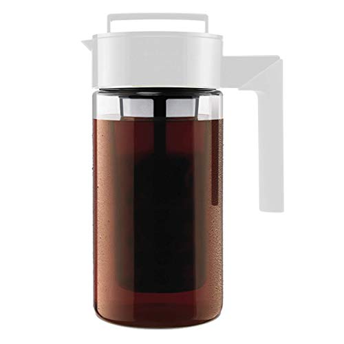Takeya Patented Deluxe Cold Brew Iced Coffee Maker with White Lid Pitcher, 1 qt, White