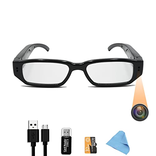 Sheawasy Camera Glasses Video Glasses Hands-Free HD Video Glasses with Camera (32GB Included)