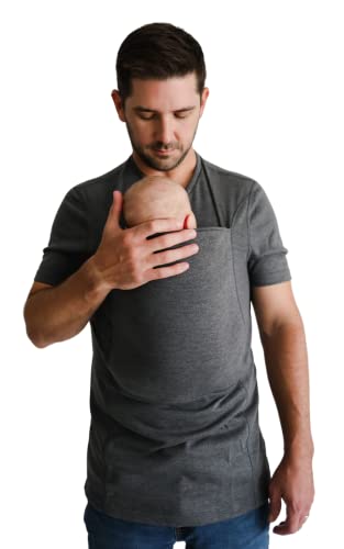 Lalabu Dad Shirt Baby Carrier | The Iconic Dad Baby Carrier Shirt That Looks Like a Tee | Designed to Help New Dads Bond | Comfortable & Easy to Use Mens Baby Carrier | Simple Gray, XL, Short Sleeve