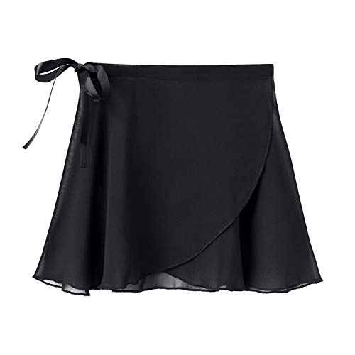 Stelle Girls Women Ballet Skirt Dance Wrap Skirt Chiffon Toddler Ballet Skirts (Women,Black (Ad Tie) S)