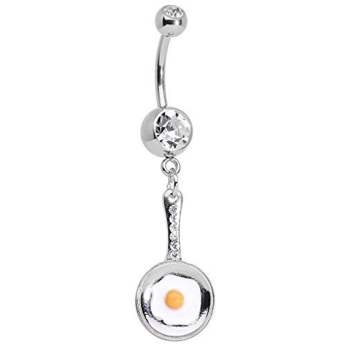 Body Candy Stainless Steel Fried Egg on a Frying Pan Dangle Belly Ring