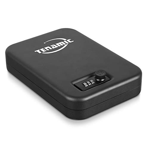 Tenamic Pistol Safe, Portable Travel Gun Safe, Solid Steel Handgun Lock Box for Home, Gun Safes for Car, Black