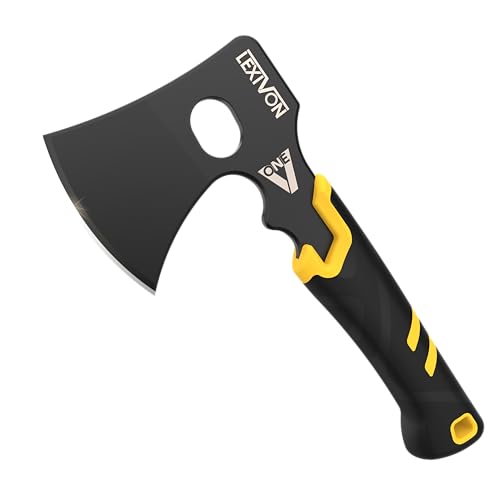 LEXIVON V-ONE Survival Hatchet, 9.5' Full Tang Lightweight Axe | 6mm Stainless Steel Electro-Black Finish Blade, Ergonomic Bi-Material Grip Handle | Protective Slim Sheath Included (LX-VONE-PP)