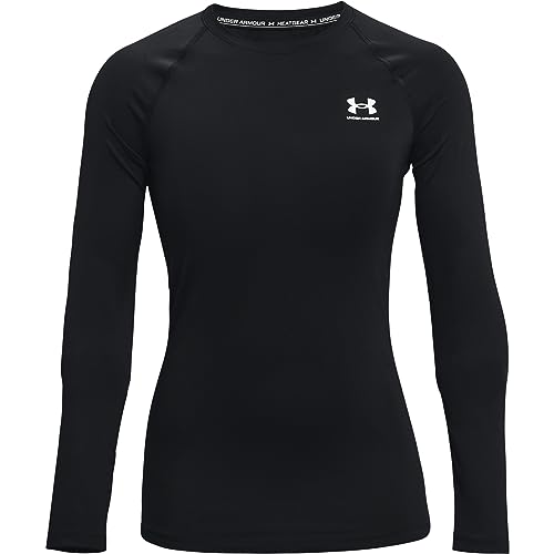 Under Armour Women's HeatGear Compression Long-Sleeve T-Shirt, Black (001)/White, Large