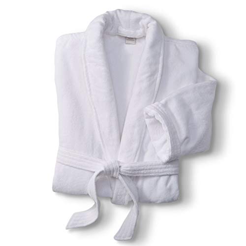Marriott Terry Velour Robe - Luxury White Hotel Robe with Shawl Collar and Self-Tie Belt - White - One Size