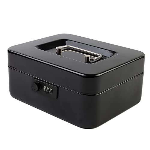 KYODOLED Medium Metal Cash Box with Combination Lock Safe and Money Tray for Security 7.87'x 6.30'x 3.54' Black