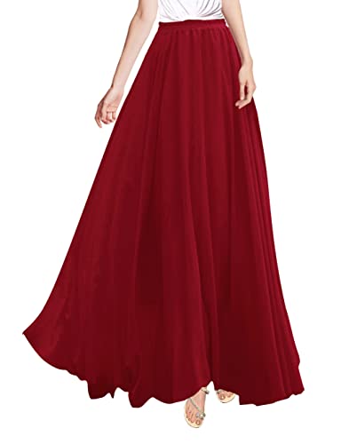 v28 Womens Maxi Midi White Flowy Long Black Summer Plus Size Sheer Chiffon Skirt (XS,Wine)