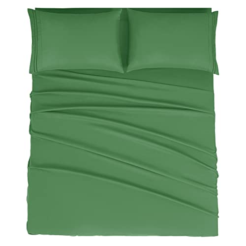 Mejoroom Queen Size Sheet Set - Hotel Luxury 1800 Bedding Sheets & Pillowcases - Deep Pocket Fitted Sheet, Hypoallergenic, Wrinkle& Breathable, Fade Resistant - 4 Piece (Queen, Calla Green)