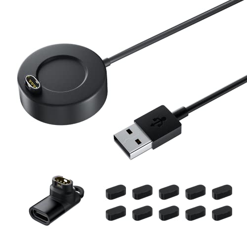 RHOTALL Round Charger Compatible with Garmin Fenix 7 7X / Fenix 6 6S 6X / Vivoactive 4 4S / Venu 2, Forerunner 945/955, Replacement Cable Charging Base with Adapter and 10 Dust Plug