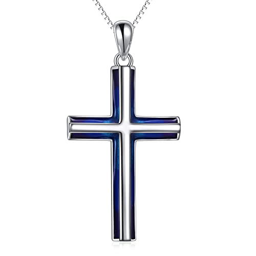 LUHE Women Cross Necklace Sterling Silver Religious Cross Pendant Necklace Jewelry Christmas Gifts for Women Girls Unisex