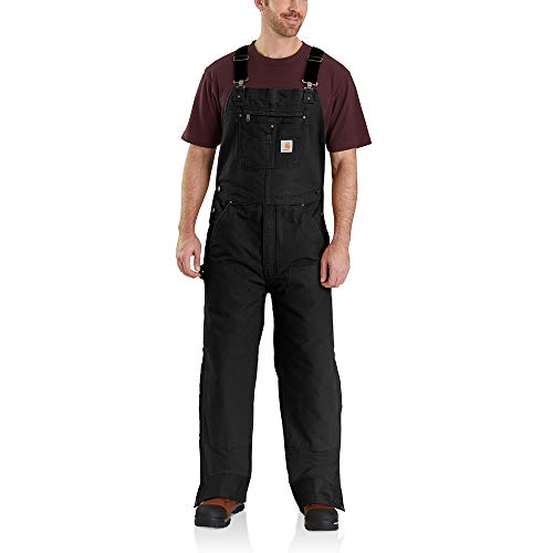 Carhartt Men's Loose Fit Washed Duck Insulated Bib Overall, Black, X-Large