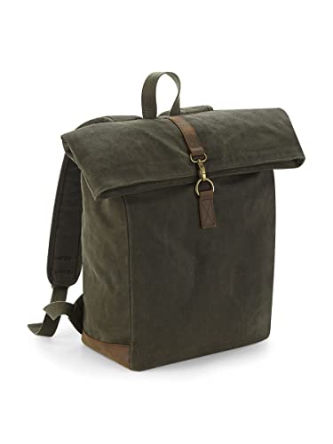 Quadra Heritage Waxed Canvas Backpack (QD655) - Waterproof Premium Travel Bag - Olive Green