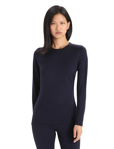 Icebreaker Merino Womens 200 Oasis Long Sleeve Thermal Cold Weather Base Layer Crew Neck T-Shirt, Large, Midnight Navy
